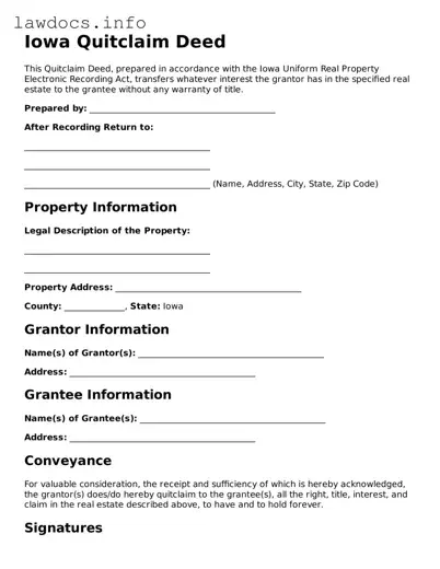 Blank Quitclaim Deed Template for the State of Iowa