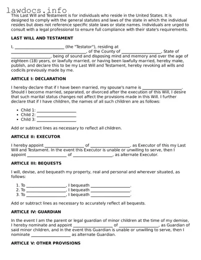 Valid Last Will and Testament Form