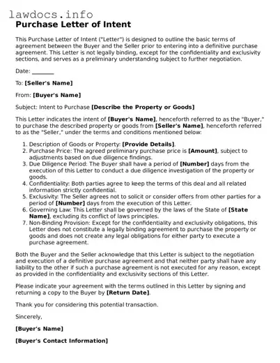 Valid Purchase Letter of Intent Form