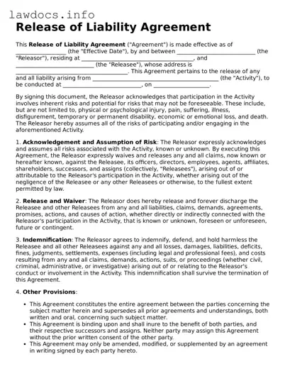 Valid Release of Liability Form