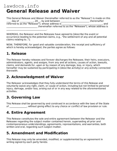 Valid General Release and Waiver Form