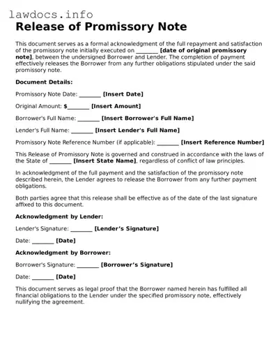 Valid Release of Promissory Note Form