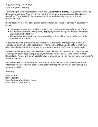 Valid Recommendation Letter Form