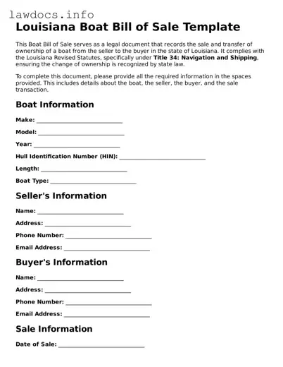 Blank Boat Bill of Sale Template for the State of Louisiana
