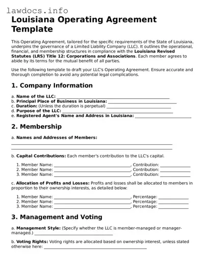 Blank Operating Agreement Template for the State of Louisiana