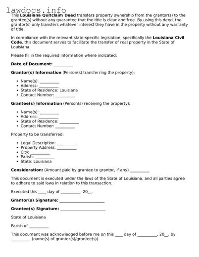 Blank Quitclaim Deed Template for the State of Louisiana
