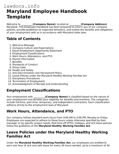 Blank Employee Handbook Template for the State of Maryland