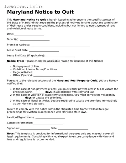 Blank Notice to Quit Template for the State of Maryland