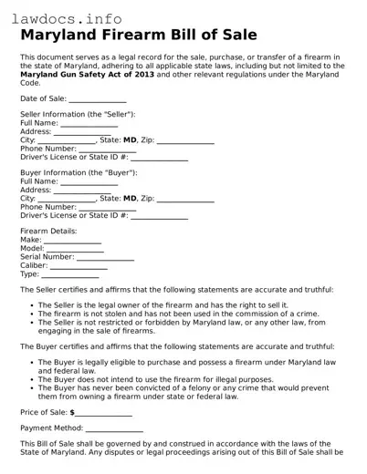 Blank Firearm Bill of Sale Template for the State of Maryland