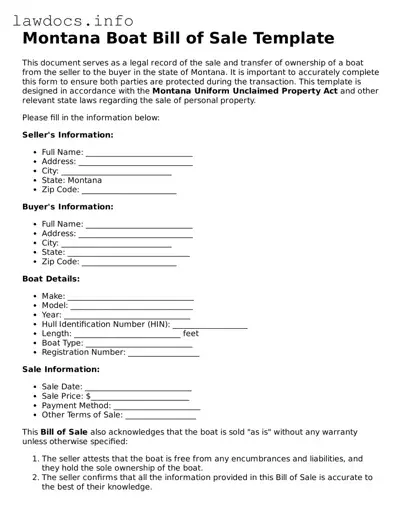 Blank Boat Bill of Sale Template for the State of Montana