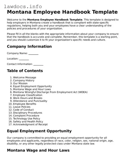 Blank Employee Handbook Template for the State of Montana