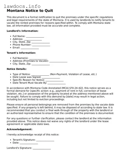 Blank Notice to Quit Template for the State of Montana