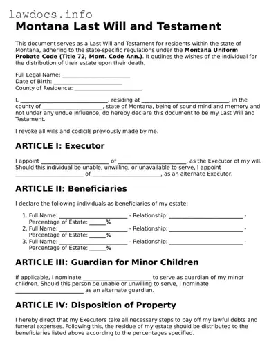 Blank Last Will and Testament Template for the State of Montana