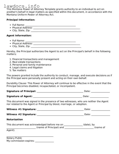 Blank Power of Attorney Template for the State of Montana