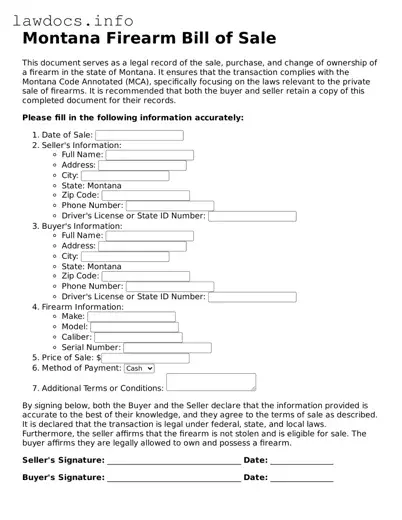 Blank Firearm Bill of Sale Template for the State of Montana