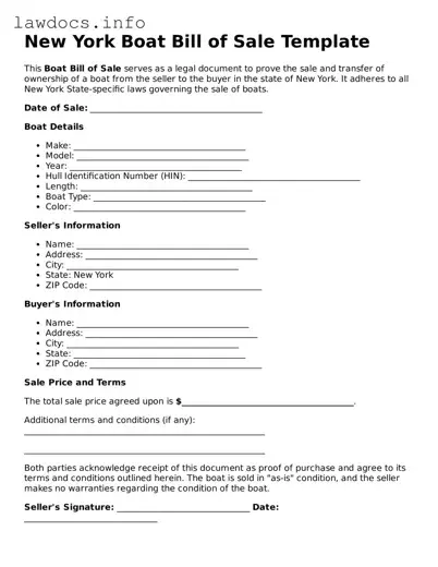 Blank Boat Bill of Sale Template for the State of New York