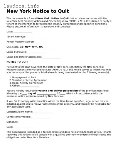 Blank Notice to Quit Template for the State of New York