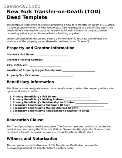 Blank Transfer-on-Death Deed Template for the State of New York