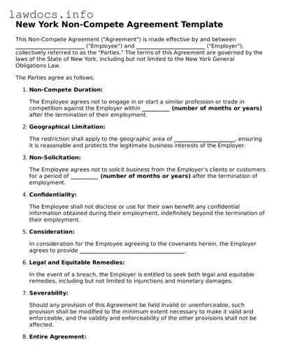 Blank Non-compete Agreement Template for the State of New York