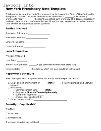 Blank Promissory Note Template for the State of New York