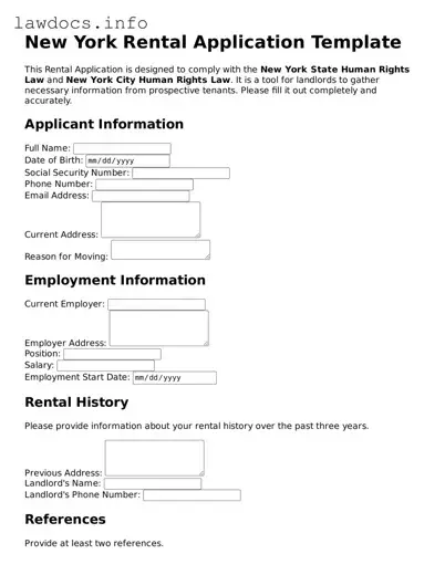Blank Rental Application Template for the State of New York