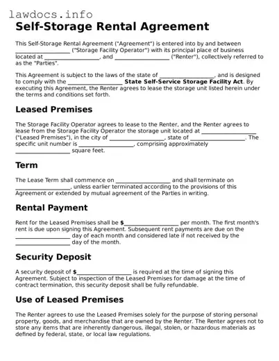 Valid Self-Storage Rental Agreement Form