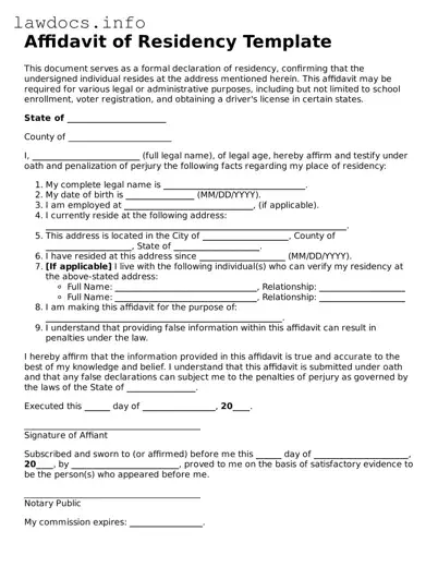 Valid Affidavit of Residency Form