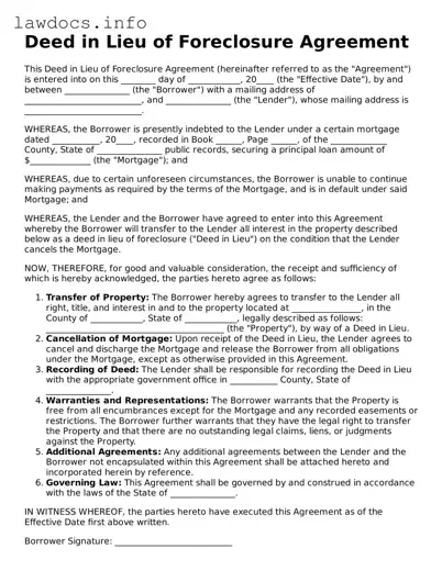 Valid Deed in Lieu of Foreclosure Form