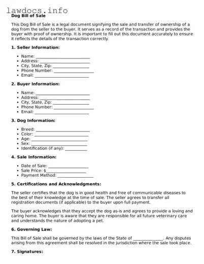Valid Dog Bill of Sale Form