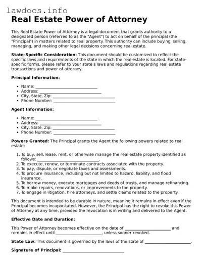 Valid Real Estate Power of Attorney Form