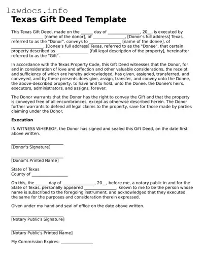Blank Gift Deed Template for the State of Texas