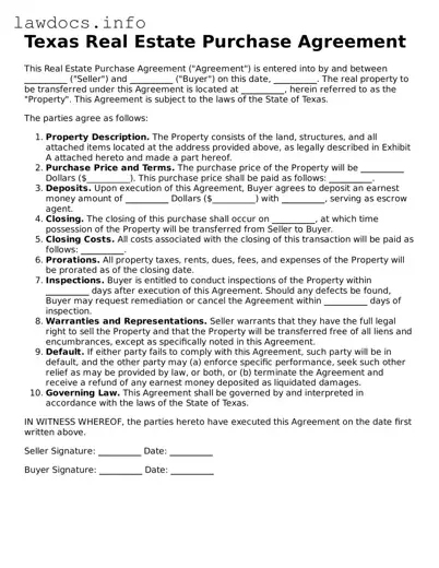 Blank Real Estate Purchase Agreement Template for the State of Texas