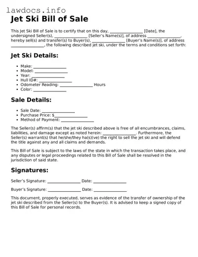 Valid Jet Ski Bill of Sale Form