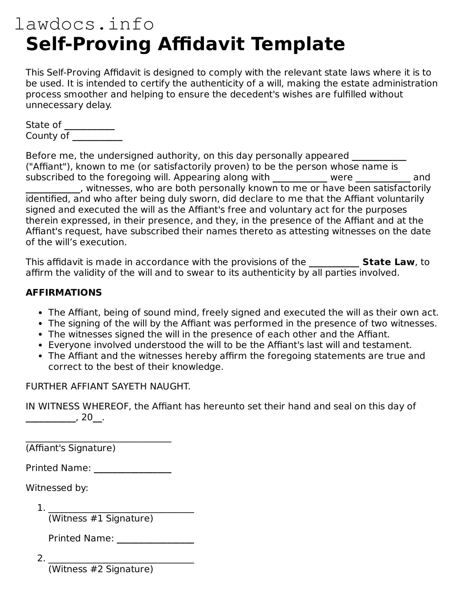 Valid Self-Proving Affidavit Form