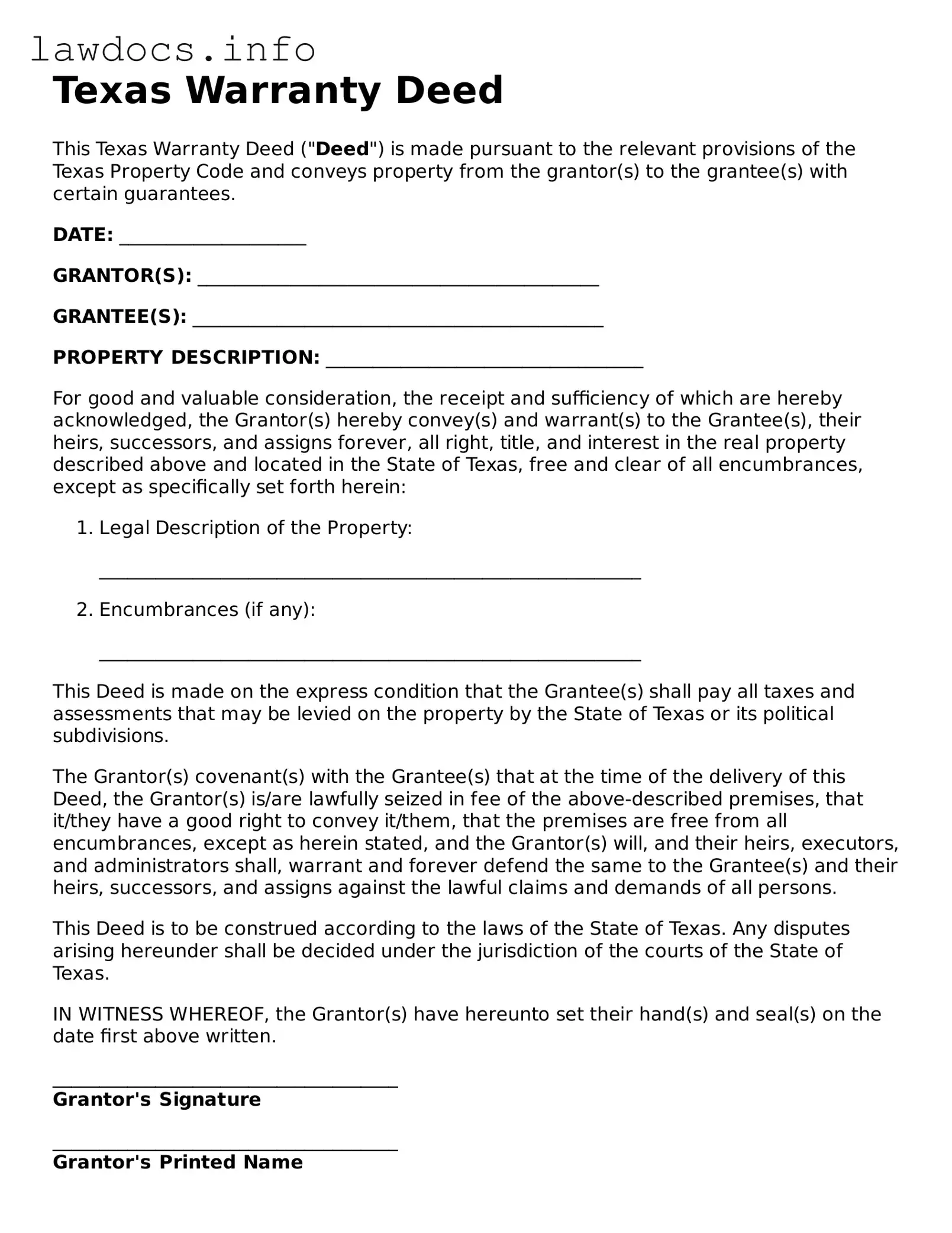 Blank Deed Template for the State of Texas