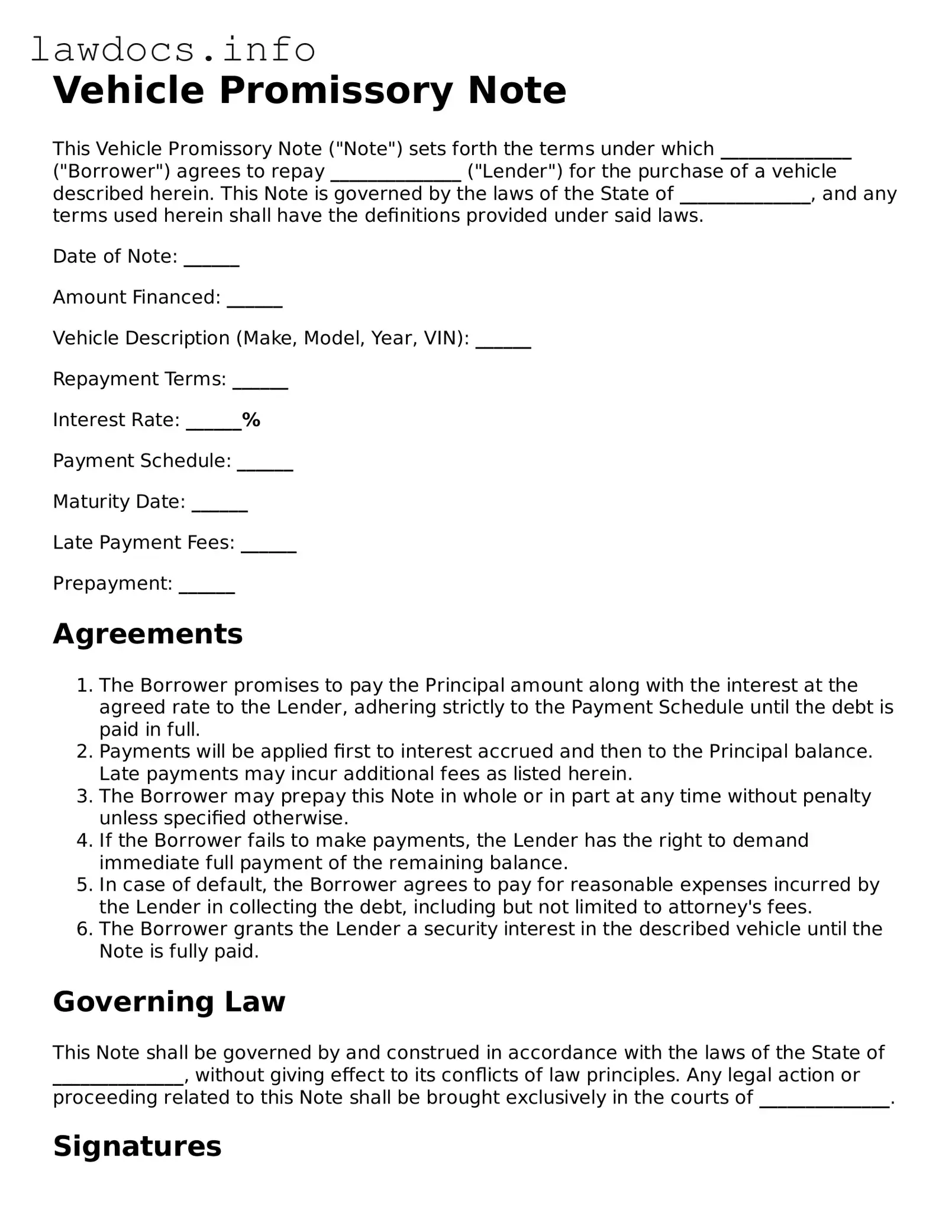 Valid Promissory Note for a Car Form