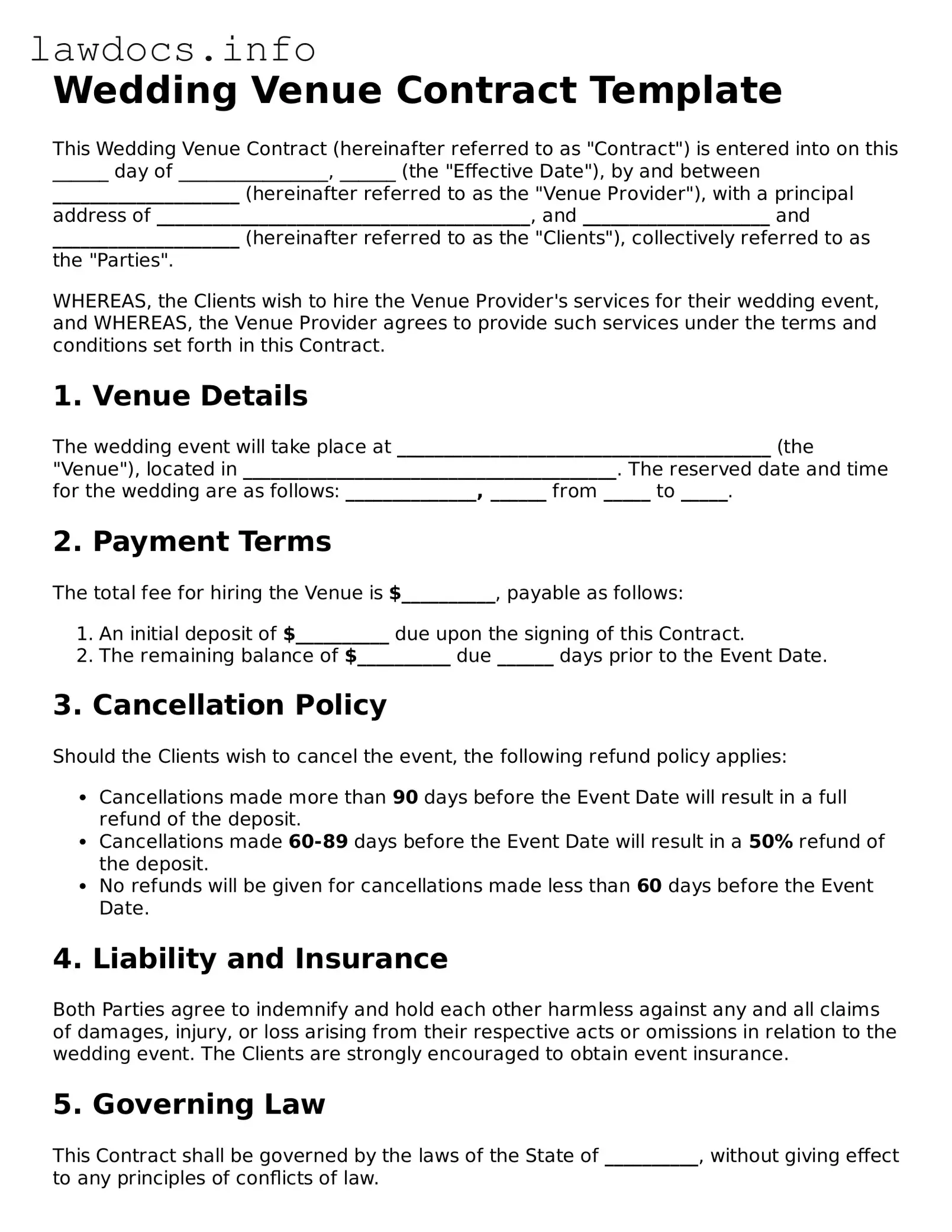 Valid Wedding Venue Contract Form