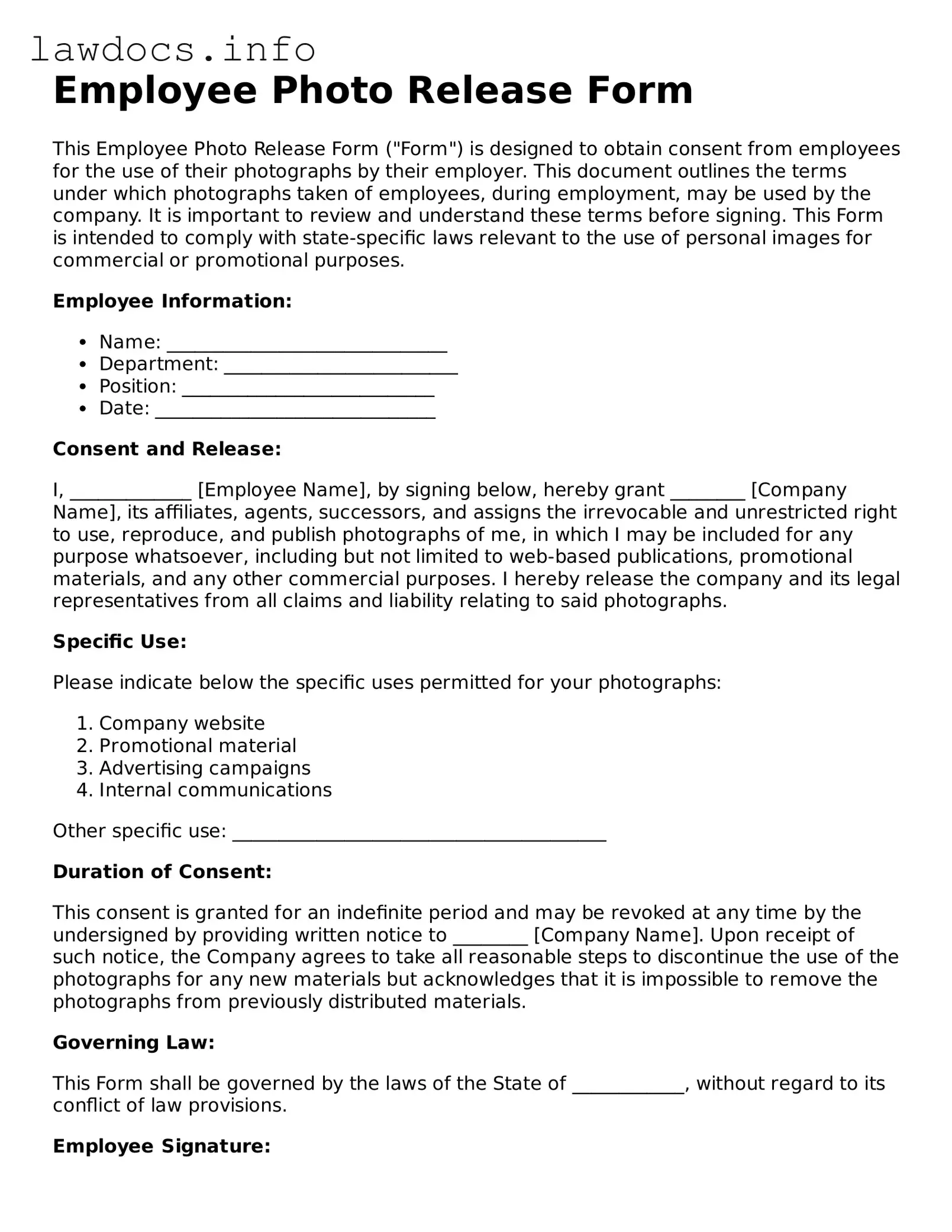 Valid Employee Photo Release Form